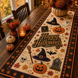 Quilted Halloween Table Runner, Pumpkin Witch Hat Jack O Lantern Spooky Fall Dining Decor 51ddd0c7-cc4a-4b35-ba65-effc4cfe0383-banner-2.jpg