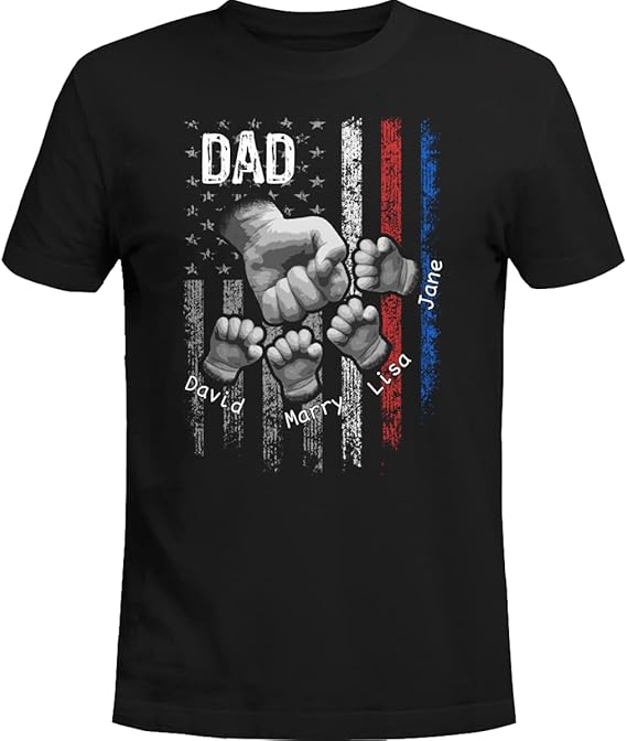 Personalized Dad Shirt Mens 4th of July Father's Day First for Daddy with Kids Names