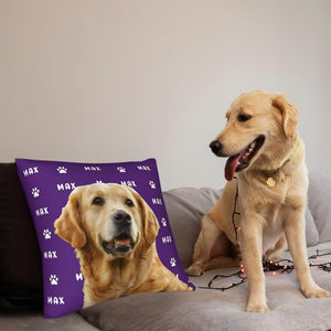 Custom Pet's Name And Photo Custom Pillow Case with Picture Names & Paw or Bone Icon Cat Dog Loss Gift Pet Photo Pillow Covers