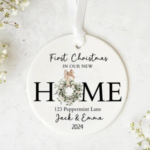 Personalized First Christmas in Our New Home Ornament, Custom New House Ornament with Address or Photo, Housewarming Gift, Couples Keepsake, Realtor Client Gift