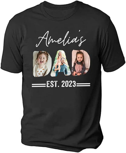 Baby's Dad Personalized Papa Dad Gifts - Funny New Dad Shirt for Papa, Grandpa
