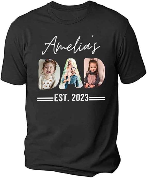 Baby's Dad Personalized Papa Dad Gifts - Funny New Dad Shirt for Papa, Grandpa