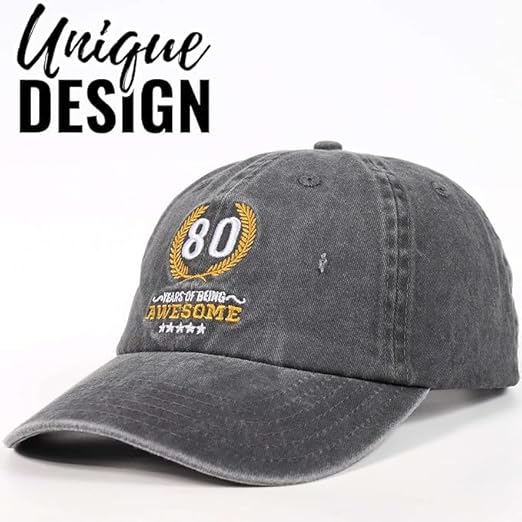 80th Birthday Gifts Embroidered Cap, Funny Birthday Gifts for Men, Custom Yearolds 80 70 60 Adjustable Hat Gifts Accessory for Birthday & Christmas Grey