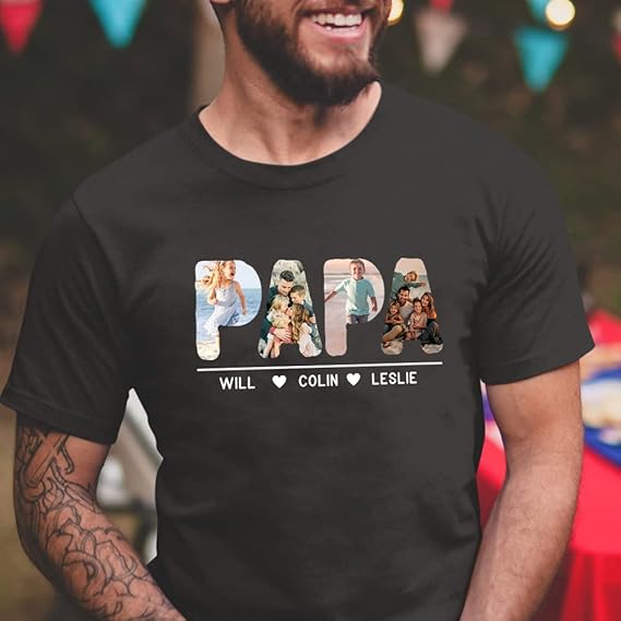Personalized Papa Dad Gifts Custom Photo and Name - Funny New Dad Shirt for Papa, Grandpa