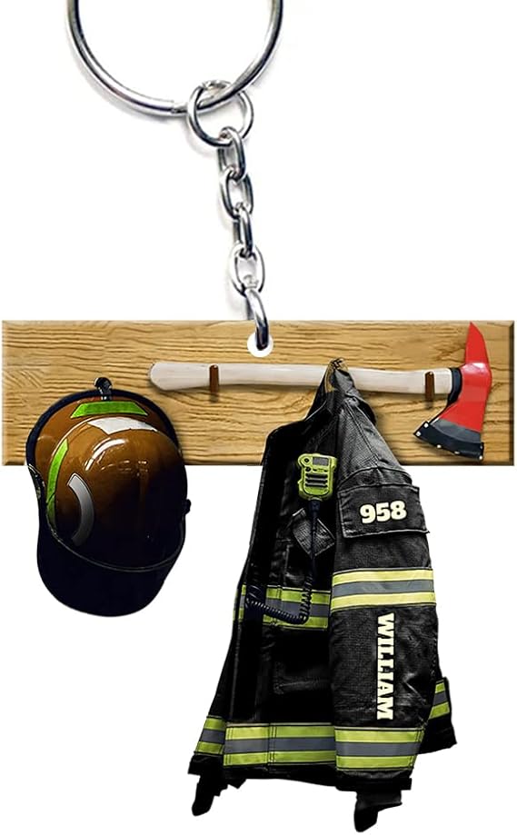 Personalized Firefighter With Helmet Keychain Custom Firefighter Gifts for Men Acrylic Keychain with Iamge Name Number