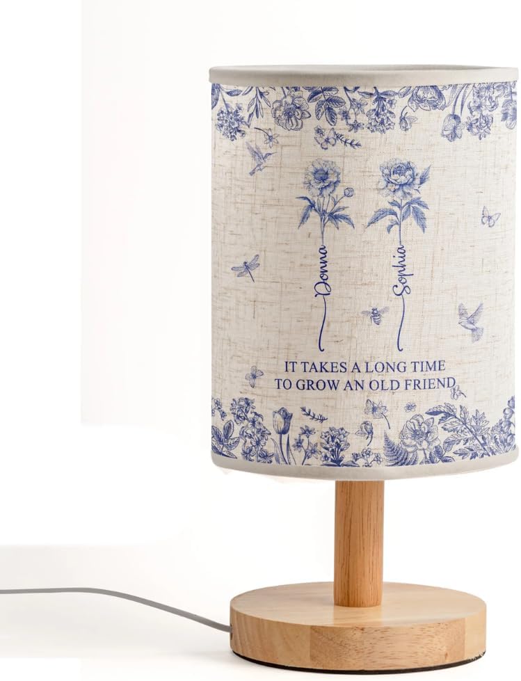 It Takes A Long Time To Grow An Old Friend - Custom Birth Flower Toile De Jouy - Personalized Fabric Lamp, Birth Flower Grow An Old Friend Bestie - Personalized Birth Months Flower Lamp Gifts