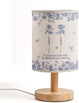 It Takes A Long Time To Grow An Old Friend - Custom Birth Flower Toile De Jouy - Personalized Fabric Lamp, Birth Flower Grow An Old Friend Bestie - Personalized Birth Months Flower Lamp Gifts