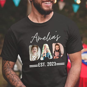 Baby's Dad Personalized Papa Dad Gifts - Funny New Dad Shirt for Papa, Grandpa