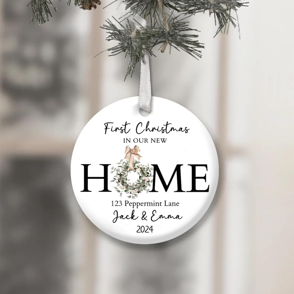 Personalized First Christmas in Our New Home Ornament, Custom New House Ornament with Address or Photo, Housewarming Gift, Couples Keepsake, Realtor Client Gift