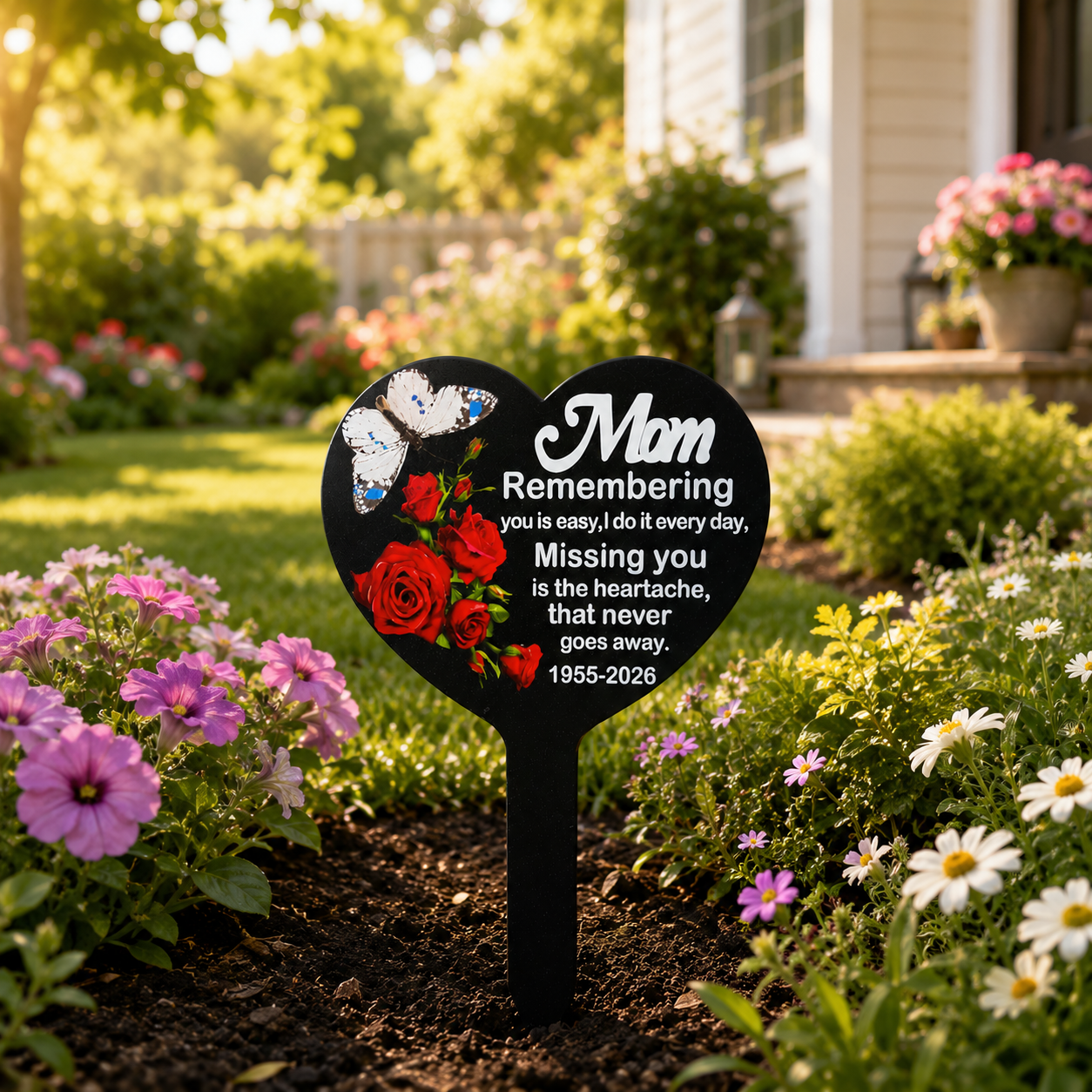 Personalized Heart Memorial Butterfly Plaque Stake Sympathy , Custom Grave Markers Metal Grave Stake Decoration for Mom Dad Cemetery Outdoors Yard Garden