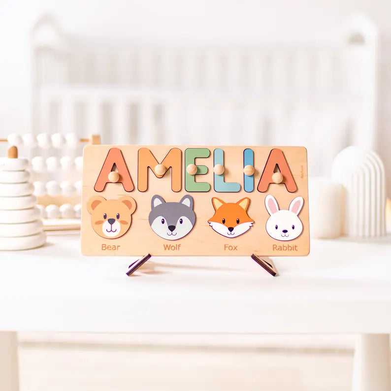 Animal Name Puzzle by Busy Puzzle | 1st Birthday, Baby Shower, Easter Gift | Girl and Boy | Custom and Personalized 5207534c-c0d1-4b5e-b2a8-612c13f2a864-FGHFH-4-.webp