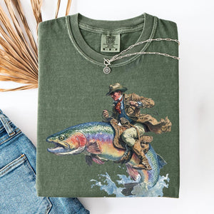 Cowboy Riding Rainbow Trout T-Shirt - Genuine Comfort Colors - Cowboy Fishing Club Rodeo Graphic Tee - Unique Gift For Family 520aafd0-97b3-48c0-ae9a-cddd696c8a22-mnr2.jpg