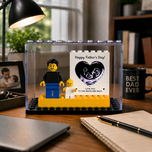 Baby Scan Photo Block, Personalised First Father's Day Gift, Custom Father Minifigure , New Dad Pregnancy Keepsake, Daddy Gift From Bump