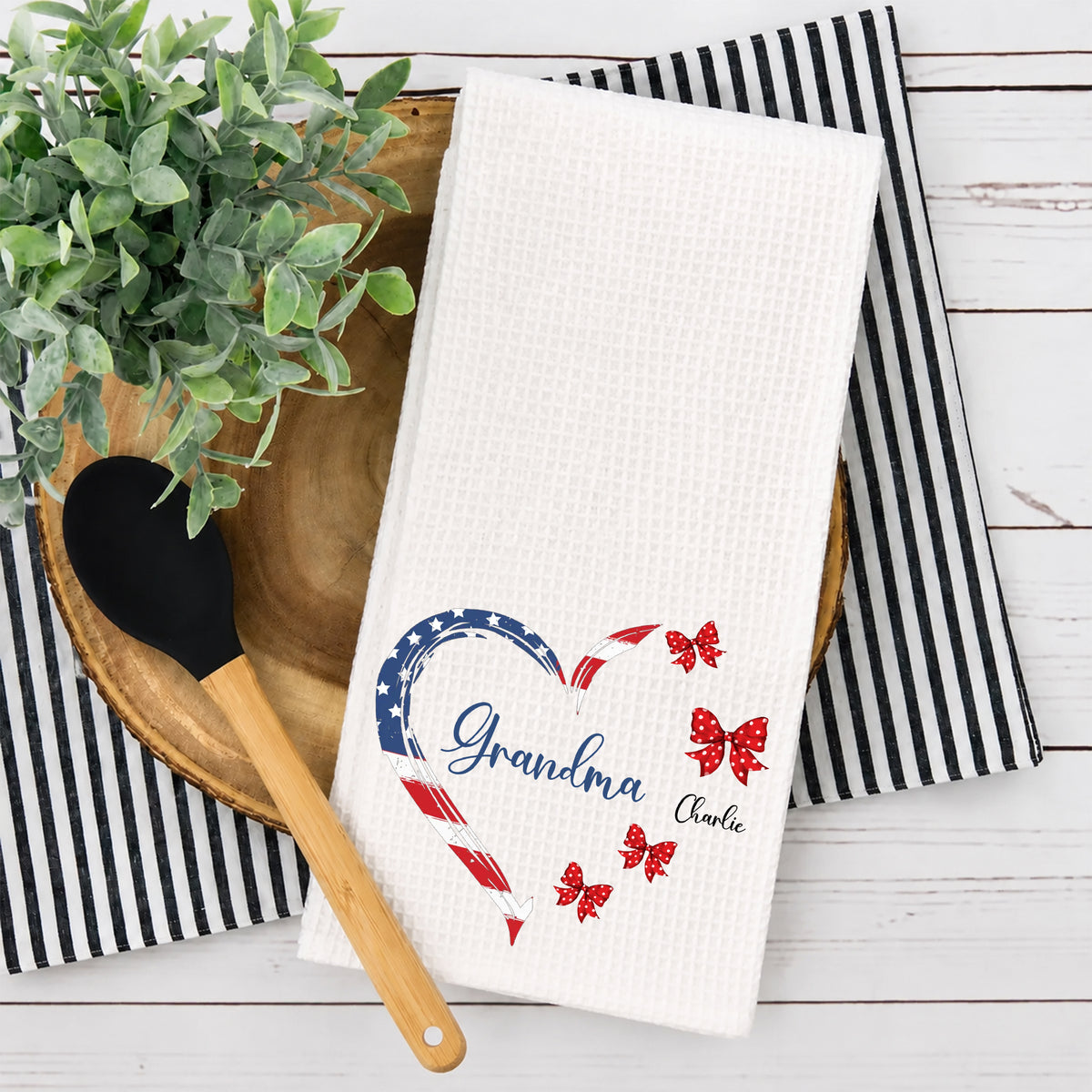 Proud American Grandma Mom Heart Bow - Personalized Name Waffle Weave Kitchen Towel, Housewarming Gift 520dc39a-b5d0-4f98-858a-b6362d001c43-4-6-.jpg