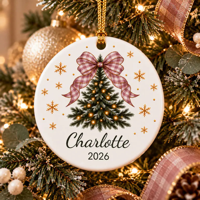 Personalized Girls Christmas Ornament Custom Name Gift, Coquette Christmas Tree Bow, Pink Blue Gingham Ceramic Granddaughter Keepsake 52335ab9-3b96-418a-a4d7-9ac3208be543-dfgdfg-5-.webp