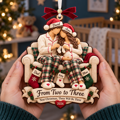 Personalized Pregnancy Announcement Christmas Ornament 2026 – From Two to Three, Custom Couple Names, Expecting Parents Gift 5294228a-1a0c-4048-874e-8b9e8b231258-From-Two-to-Three-Christmas-Ornament-4.png