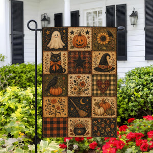 Primitive Halloween Patchwork Garden Flag, Ghost Black Cat Pumpkin Quilt Decor, Rustic House Flag 52e96bdf-1321-4a4e-b790-cb14e245c226-1.jpg