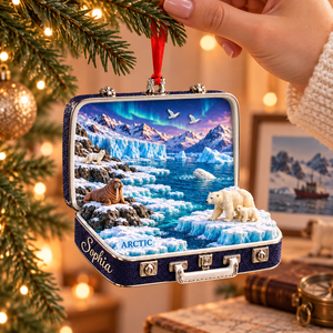 Personalized Arctic 3D Suitcase Christmas Ornament – Polar Bear Travel Keepsake & Gift for Nature Lovers 52fcd2f0-ae8a-4c4b-b84d-c23b8d45abef-Arctic-Suitcase-Ornament-on-a-Fir-Branch-4.png