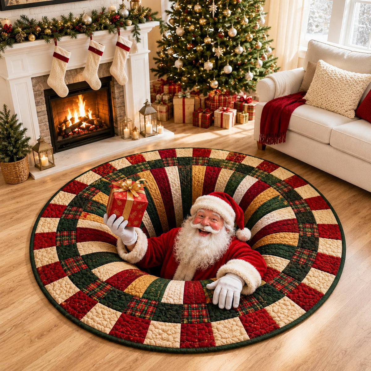 Santa Claus Christmas Round Rug, 3D Illusion Quilted Floor Mat, Funny Santa Gift Rug, Festive Holiday Home Decor 536dd748-84f3-4dd2-bef7-826418874e64-2.jpg