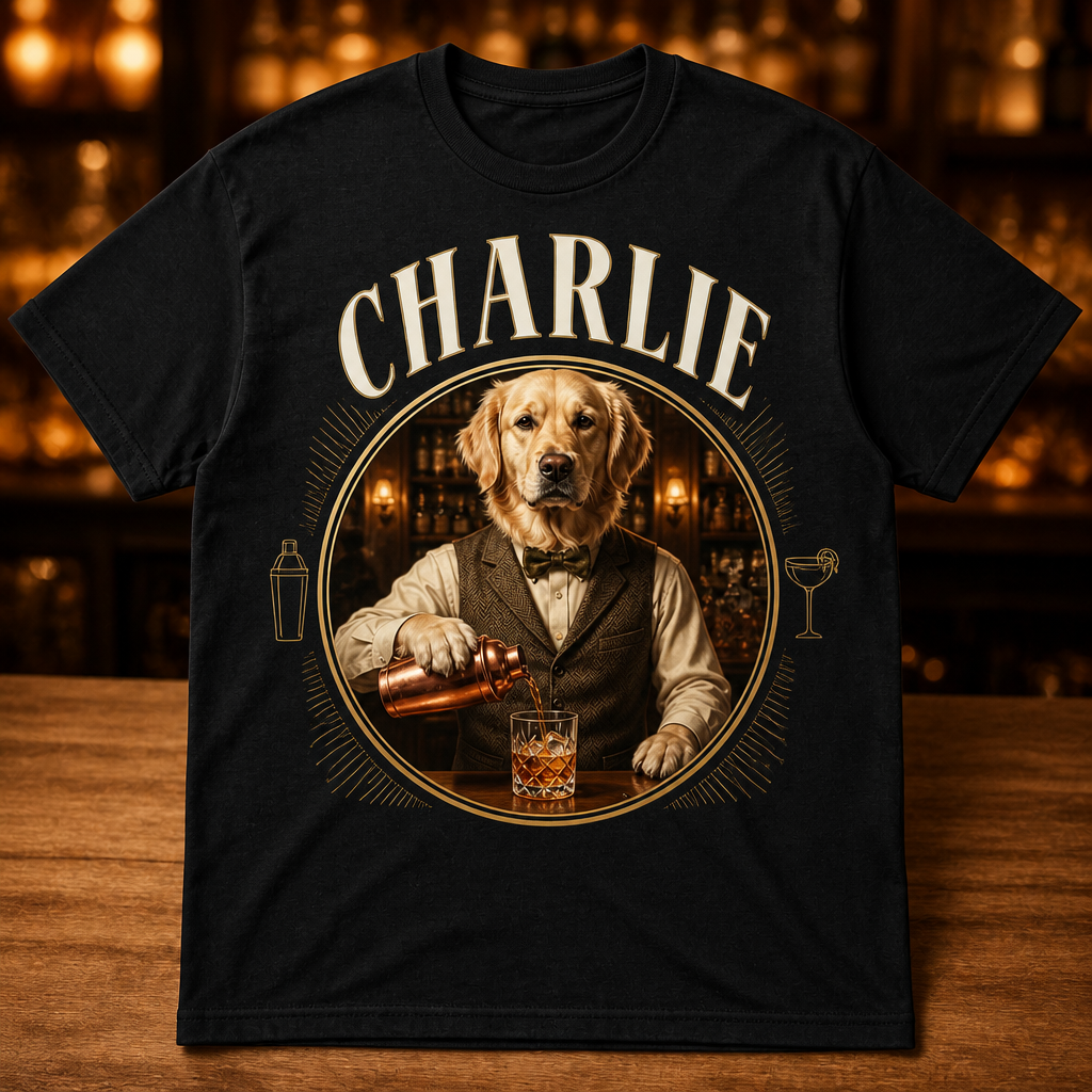 Custom Pet Mixologist Portrait Tee – Photo Upload - Personalized T-shirt 539960e2-e3b6-4f09-8d64-eae807362d64.png