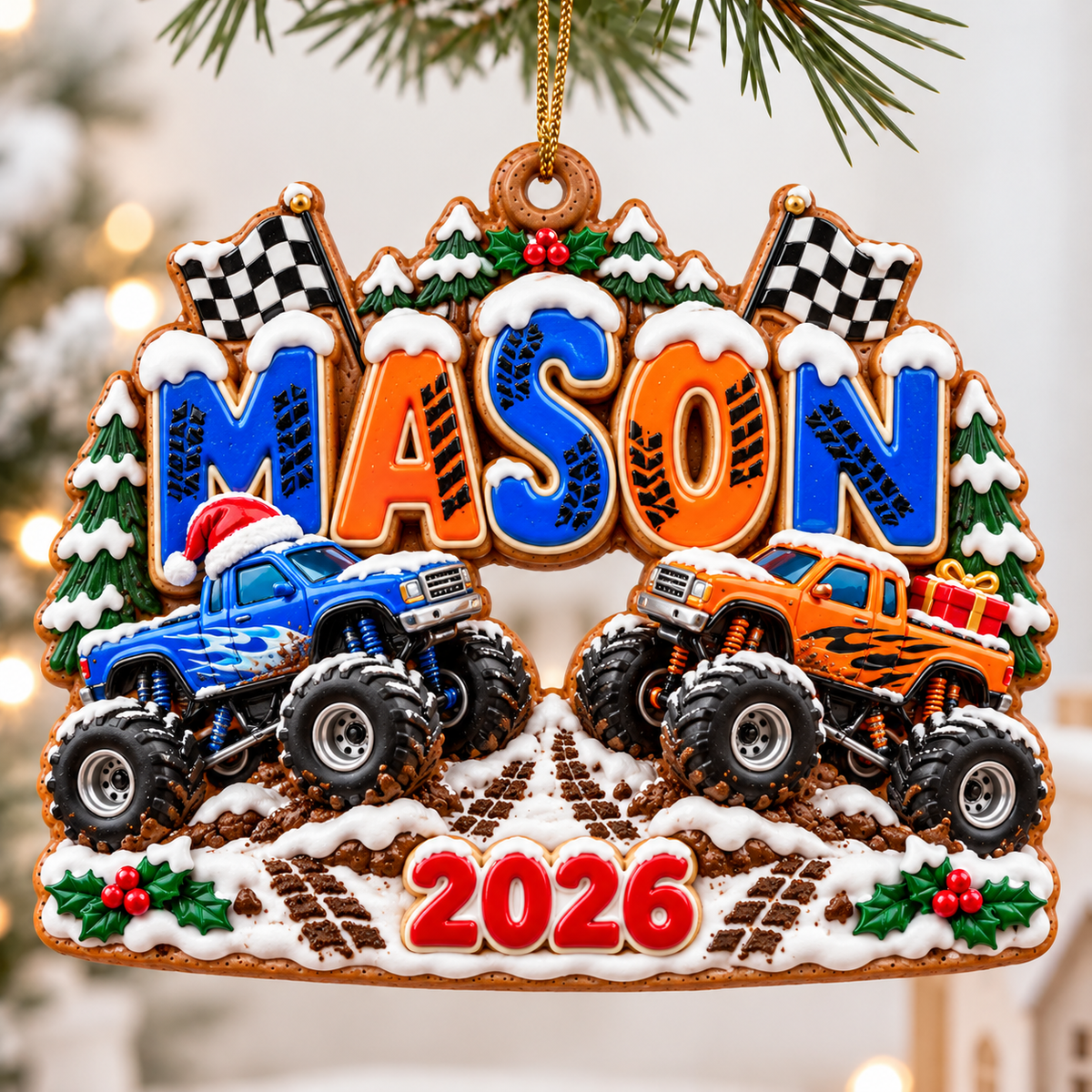 Personalized Monster Truck Christmas Ornament 2026 – Custom Name with Blue and Orange Trucks, Holiday Keepsake Gift for Kids and Truck Lovers 53bcd47a-05ec-4994-bb22-2b8f23f8488d-Mason-Monster-Truck-Gingerbread-Ornament.png