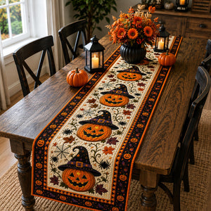 Halloween Pumpkin Quilt Table Runner, Witch Hat Fall Decor, Autumn Spider Web Bats 53d14426-4d6c-42e5-bd41-4384d1f093d1-4.jpg