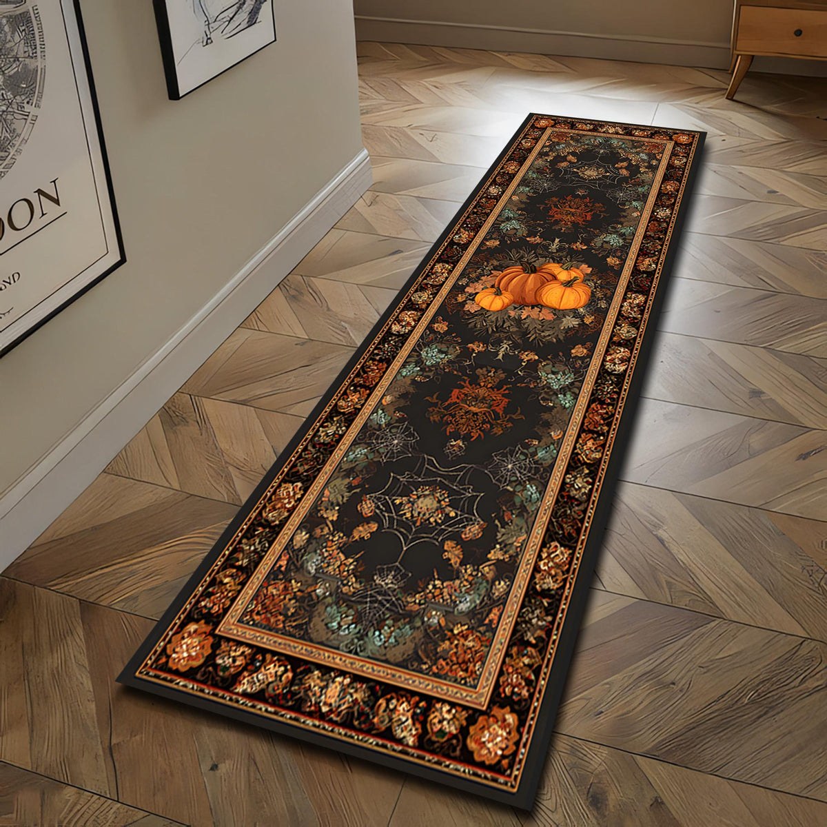 Halloween Pumpkin Runner Rug, Black Gothic Fall Carpet with Autumn Leaves and Cobwebs, Non Slip Washable Hallway or Kitchen Floor Mat 53d92467-5c6d-400f-b963-d352d121d4d8-5.jpg
