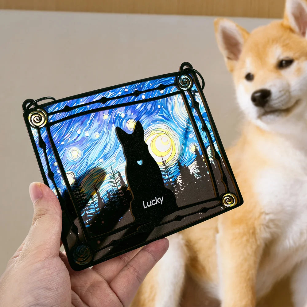 Personalised Stained Glass Style Dog Silhouette Design Window Hanging Suncatcher Ornament with Name Sympathy Memorial Gift for Dog Lovers Owner