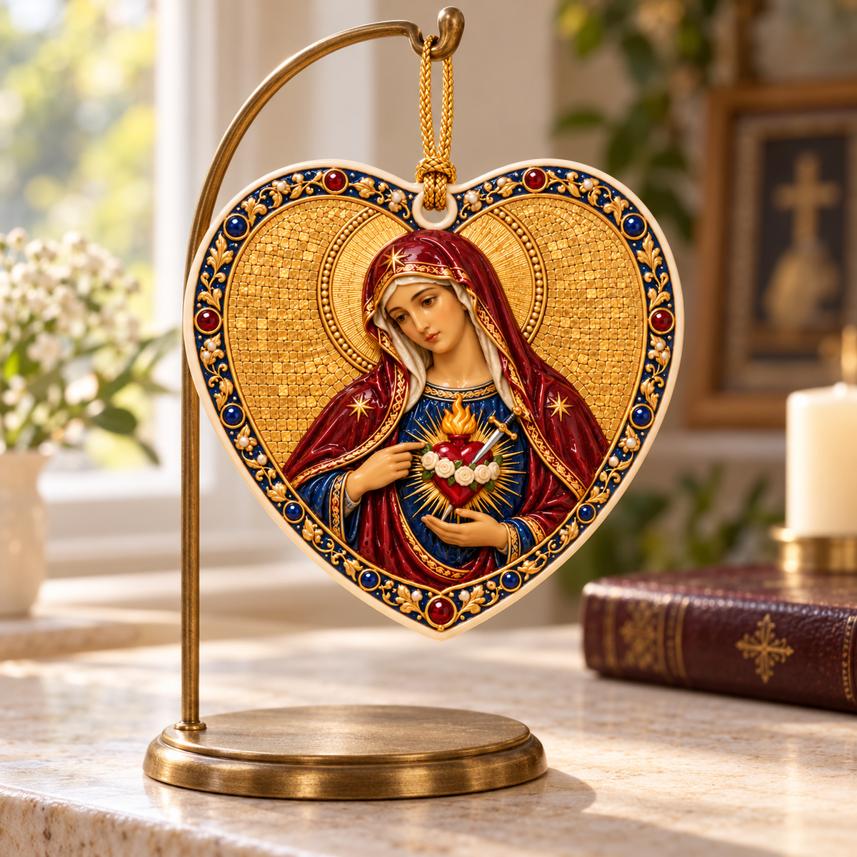 Ave Maria – Immaculate Heart of Mary 3D Ceramic Ornament | Baroque-Inspired Home Décor & Catholic Gift, Christmas Gift 53f4f6d9-46cb-45ad-b554-346e3c0a34cf-Tr-i-tim-c-M-tr-n-gi-ng-4.png