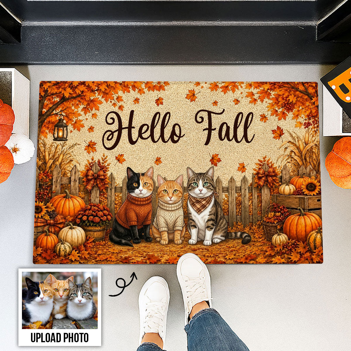 Vintage Dog Cat Hello Fall Photo Upload - Personalized Garden Flag - Fall Season Gift For Dog Mom, Cat Mom 542c2db1-94ce-4757-89df-1b063b383536-3.jpg