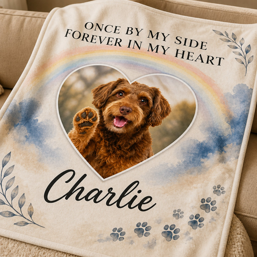 Pet Memorial Photo Blanket – Once By My Side, Forever In My Heart - Personalized Blanket 542eda08-3bc6-49aa-9a0a-e476a028b2a1.jpg