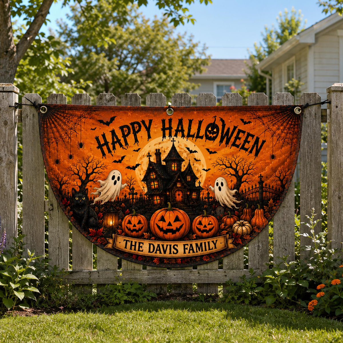 Personalized Halloween Ghost Pumpkin Bunting Flag, Custom Family Name Semicircular Flag, Outdoor Banner, Fall Decor Flag 543790c7-5071-492e-a112-ffe30b451e08-2.jpg