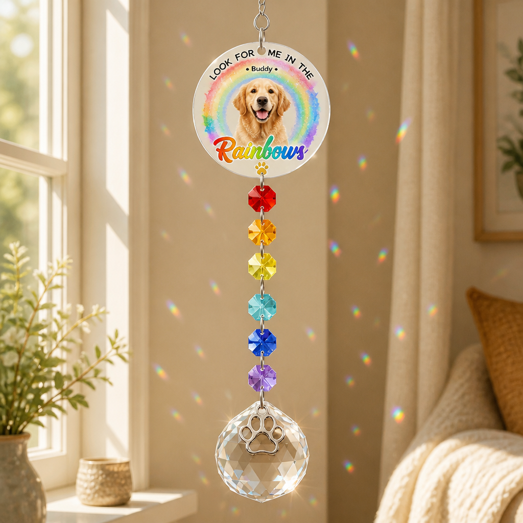 Pet Memorial Rainbow Photo Suncatcher with Paw Charm - Personalized 1 Layered Suncatcher with Charm 54471428-a6df-4807-8389-c3e6fd8f2627.png