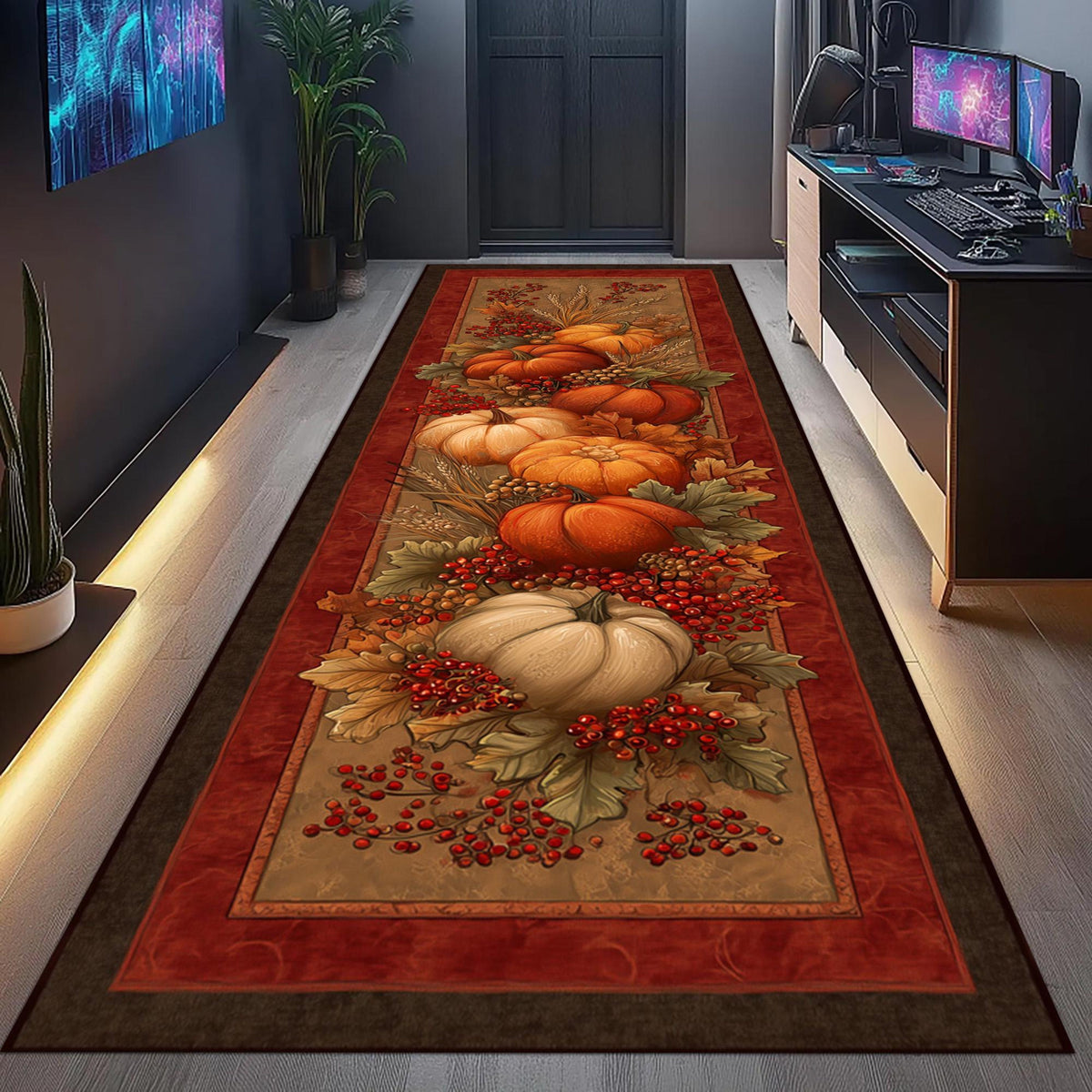 Harvest Pumpkin Runner Rug: Autumn Berries and Wheat Pattern, Rustic Orange Fall Home Decor 546c74c1-1013-4c8e-ae8b-b5f9e43bb562-4.jpg