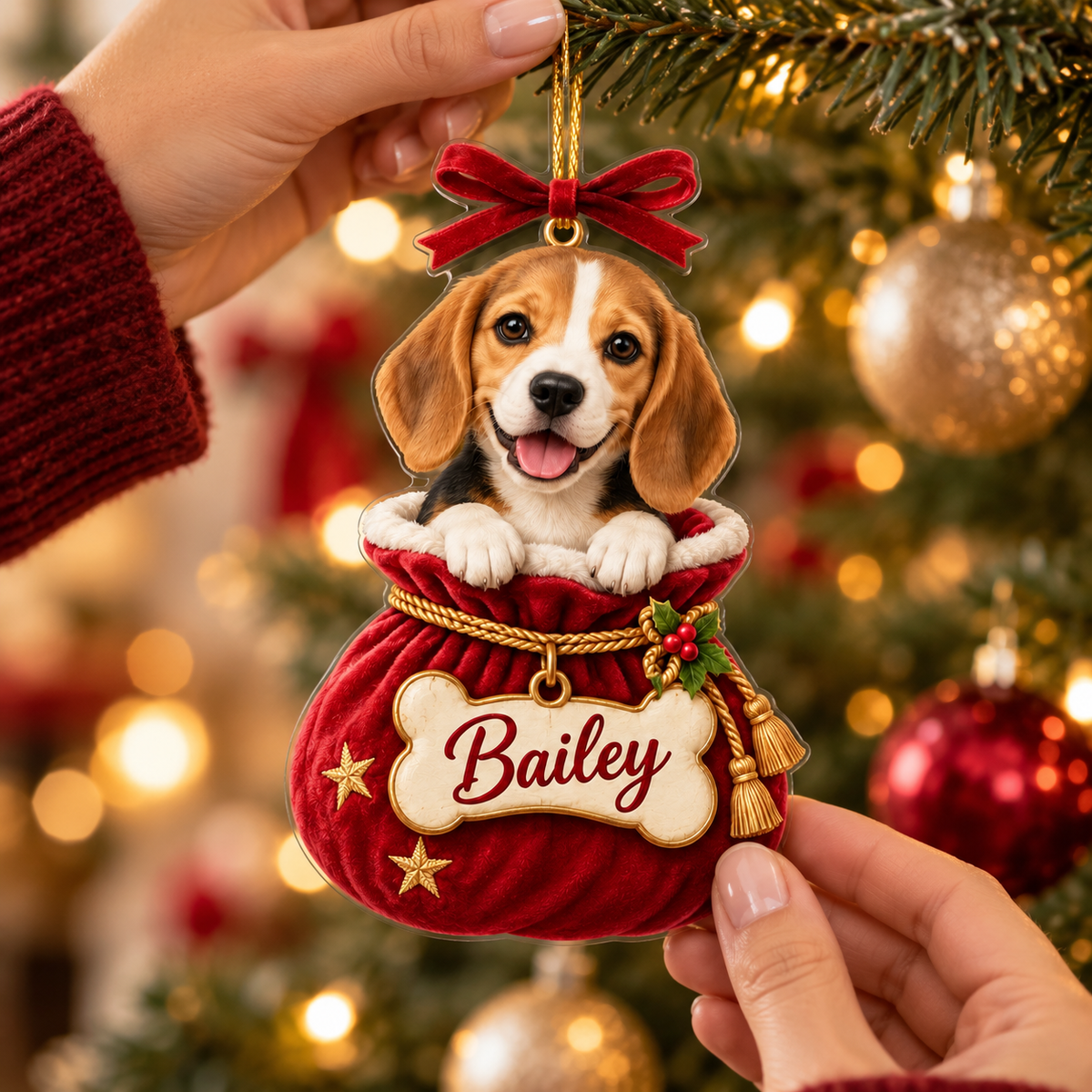 Personalized Dog Christmas Ornament – Custom Pet Photo & Name, 3D Relief Santa Sack Ornament, Christmas Gift for Dog Lovers 547c399f-e03e-499e-8367-41305b5bcbd9-Bailey-Beagle-Christmas-Tree-Ornament-4.png