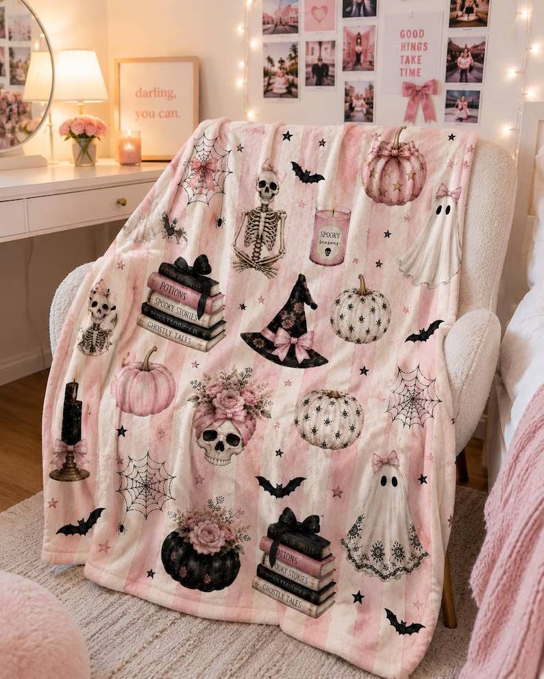 Pink Halloween Blanket, Cute Ghost Throw Blanket, Teen Girl Halloween Gift, College Dorm Blanket, Halloween Blanket For Teen Girl, Cozy Gift 548a360a-f691-4b85-9533-c7ada6b94516-rhju-3-.jpg