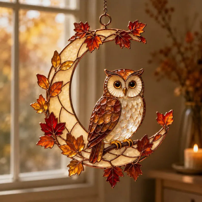 Owl Glass Suncatcher, Crescent Moon Window Hanging, Celestial Bird Decor, Stained Glass Style Gift for Nature Lovers 548e5185-a534-476c-865f-4ff4cb483ebf-fdddfdfdbggf-3-.webp