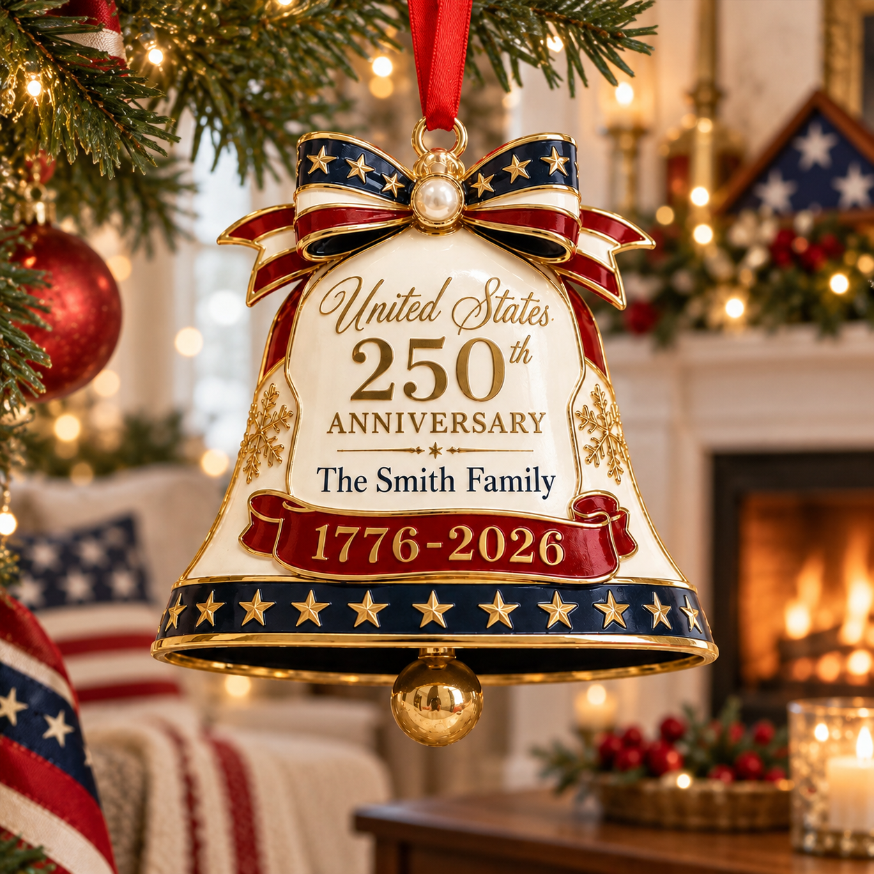 USA 250th Anniversary Ornament, Liberty Bell Patriotic Christmas Ornament, Personalized Family Name, 1776-2026 USA Gift 5490809e-2f62-4154-960d-5352f8def00e-banner-1.png