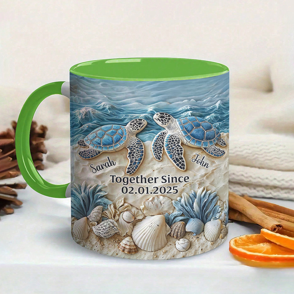 Sea Turtle Couple Accent Mug Personalized Forever By The Sea
