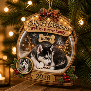 My 1st Christmas With My Forever Family — Pet Photo Snow‑Globe Wood Ornament - Personalized 3-Layered Wood Ornament 54c28ed3-10a4-4b9c-93d6-ae1902b46fb5.jpg