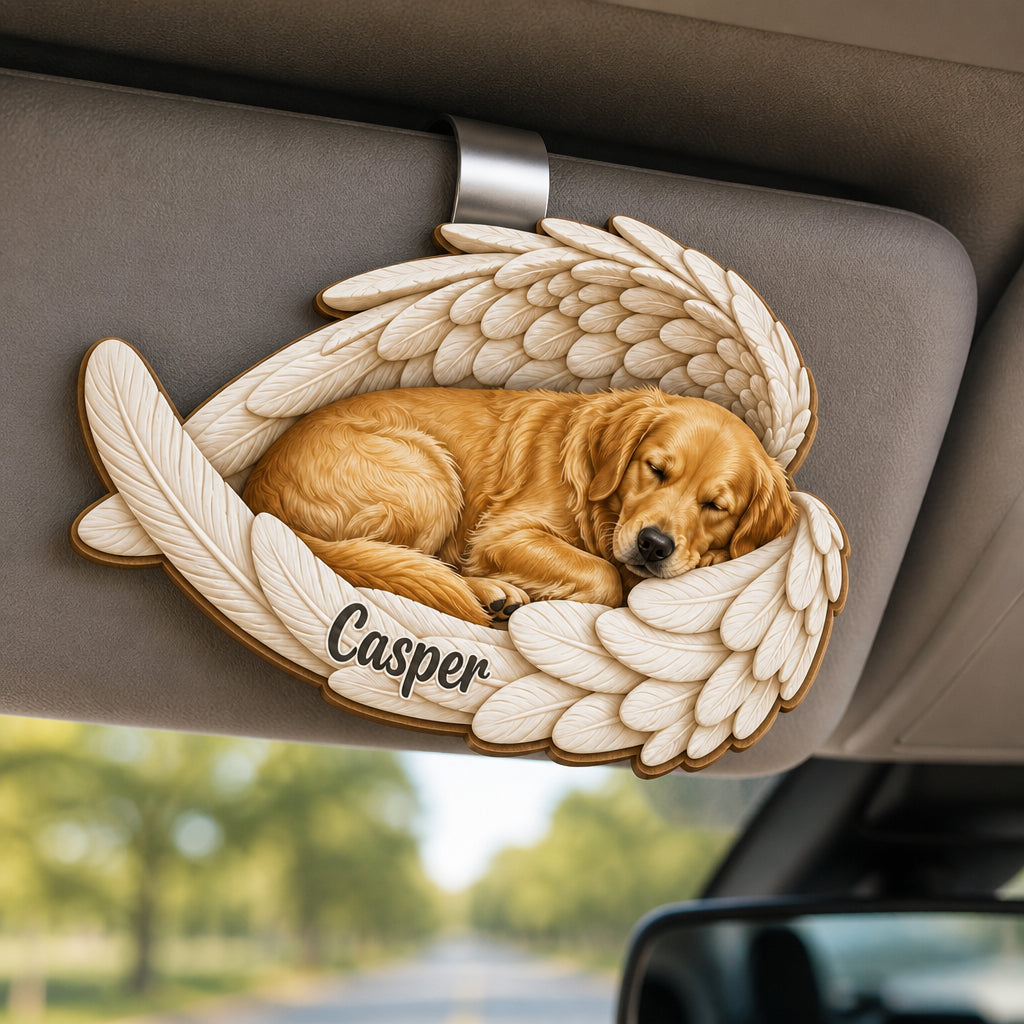 Angel Wings Pet Memorial Car Visor Clip – Photo-to-Art + Name - Personalized Wooden Car Visor Clip 2 Layer 54c41a81-fbd4-4b5c-a832-d4e17e14de6a.jpg