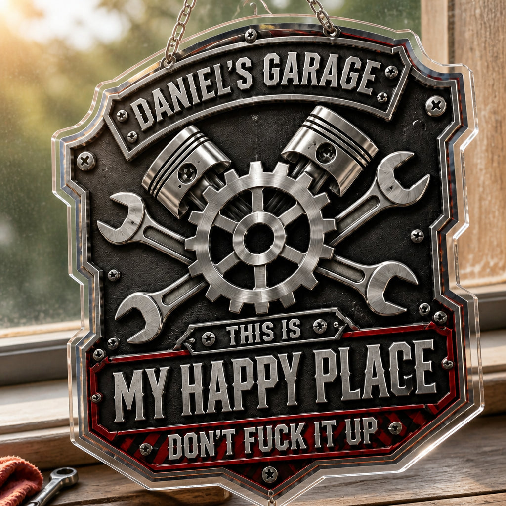 Personalized Garage Happy Place Metal Sign – Industrial Badge - Personalized 1 Layered Suncatcher with Charm 54cefd20-435b-49b5-93b8-e1200c28e5ed.jpg