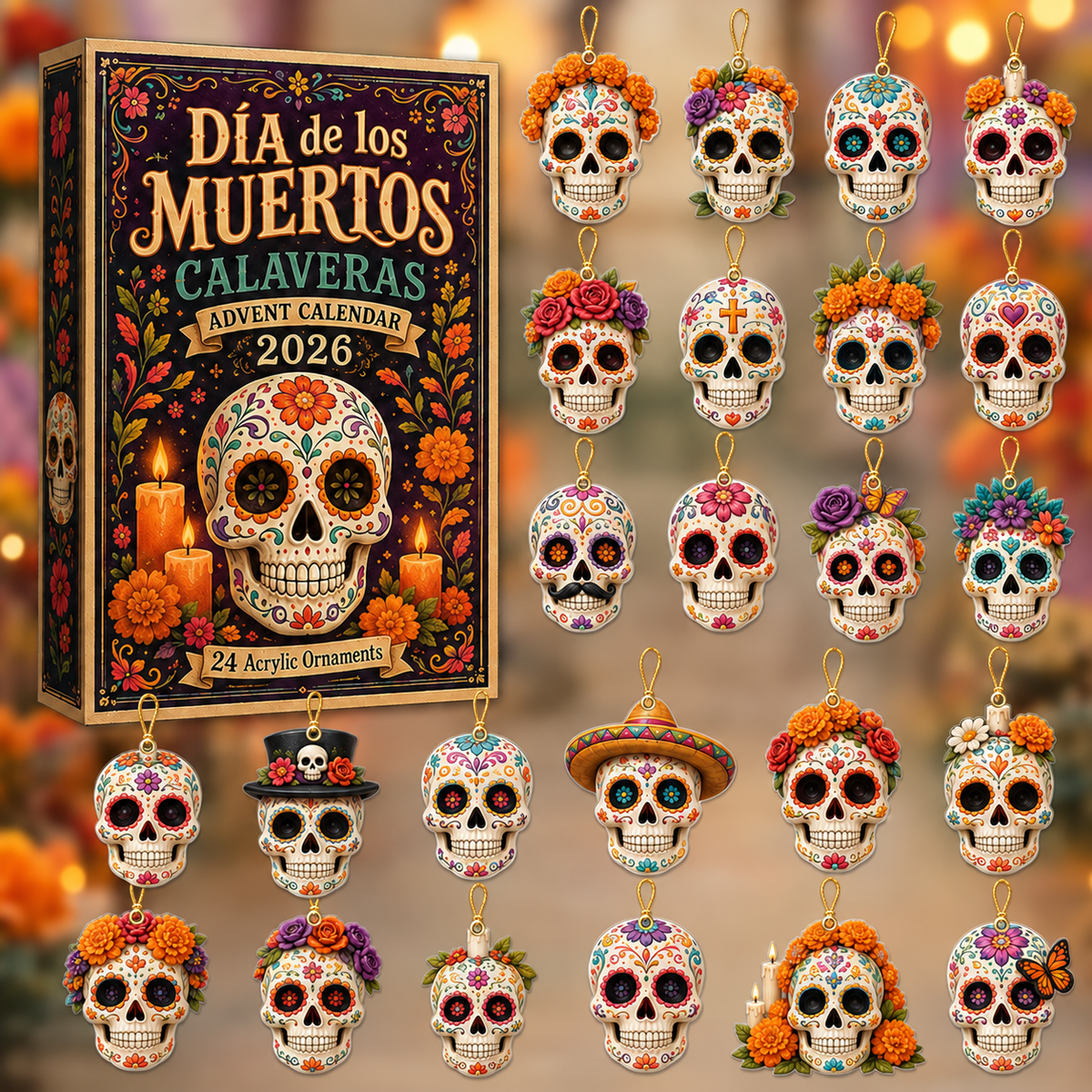 Dia de los Muertos Calaveras Advent Calendar 2026 - 24-Day Festive Countdown, Acrylic Charms Blind Box - Gift For Family & Friends 54fb90af-3972-4457-84bb-35f08e3f475d-D-a-de-los-Muertos-2D-box-charms.png