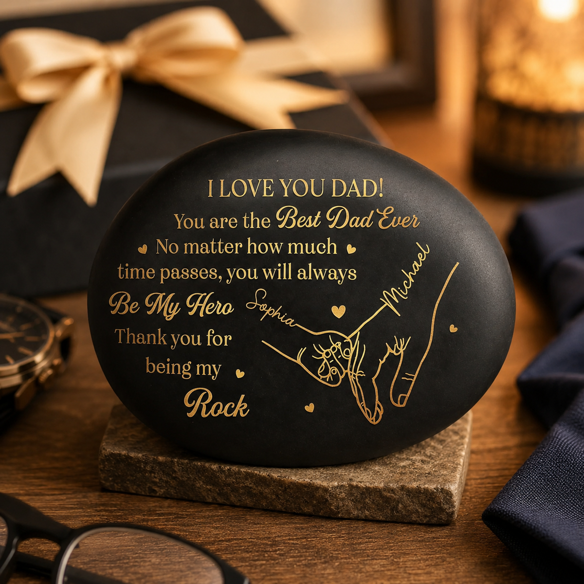 Custom Rock Gift For Dad, Personalized Fathers Day Gift for Dad Grandpa, Family Built on Love Stone Keepsake Decor, Birthday Gift