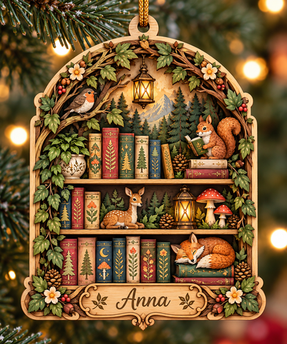 Personalized Woodland Storybook Library Layered Wood Christmas Ornament, Custom Name Forest Animal Bookshelf Ornament, Cozy Book Lover Gift 54fd9196-3981-4b8c-b919-2aea7cccb12b-Enchanted-Woodland-Library-Ornament.png
