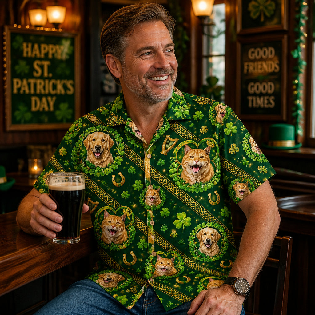 Custom St. Patrick's Day Pet Photo Hawaiian Shirt – Shamrocks & Gold - Personalized Hawaiian Shirt 55267037-2697-4ddd-ba82-c316f39ecd3b.jpg