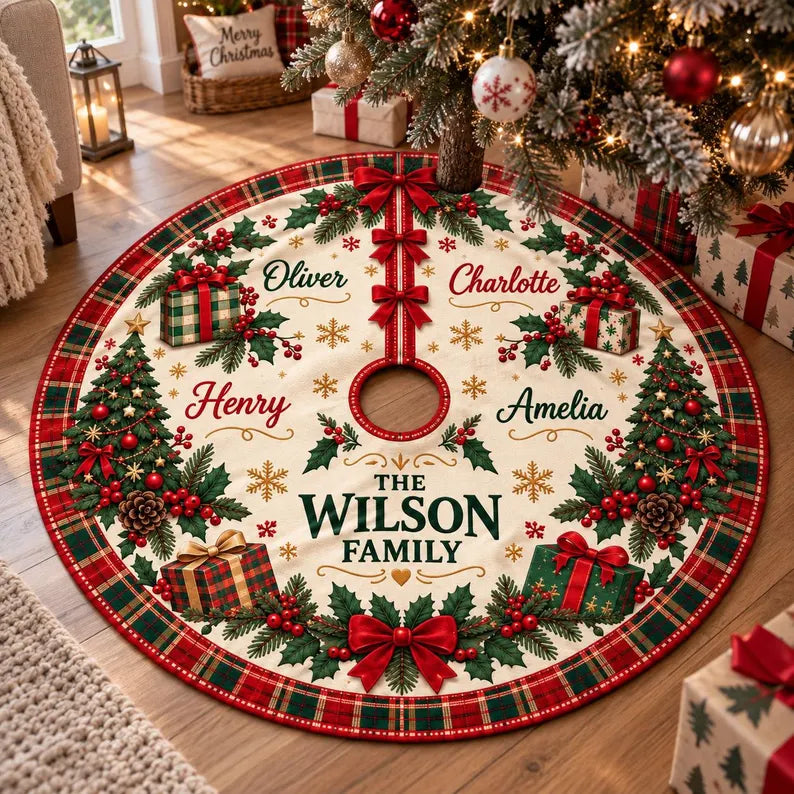 Personalized Family Names Christmas Tree Skirt: Custom Plaid Border Holiday Decor 552e0214-a996-4956-a4f6-956100a3c4ee-DRE-8-.webp