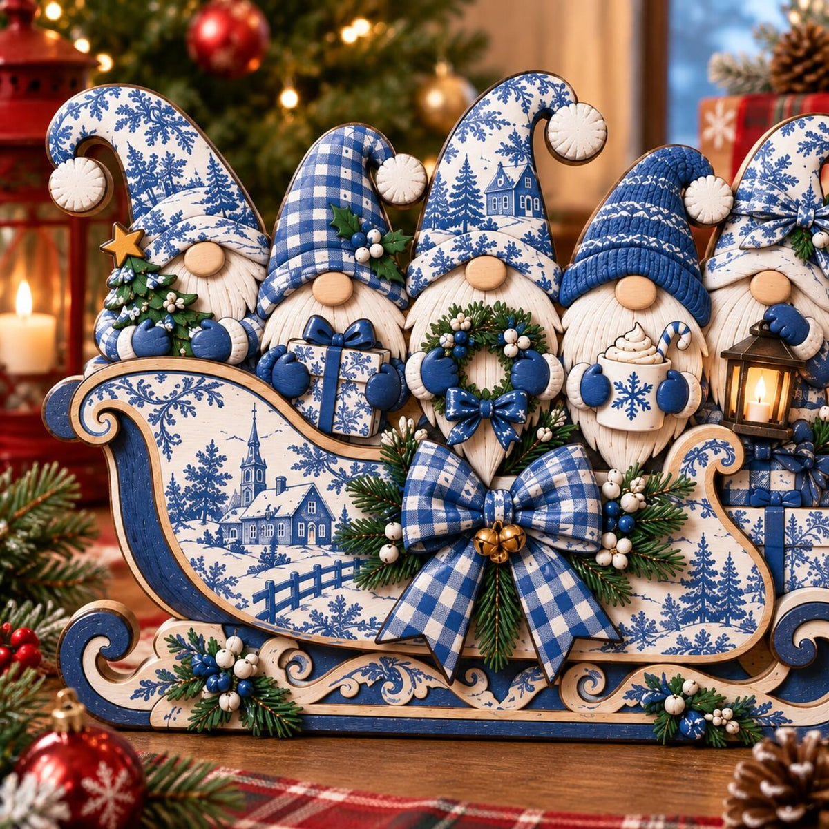 Blue Toile Christmas Gnome Wooden Block, Winter Sleigh Table Decor, Blue and White Holiday Shelf Decor, Christmas Gnome Gift For Family 5550d999-db13-42fa-bd88-92ab130992c3-hj1.jpg