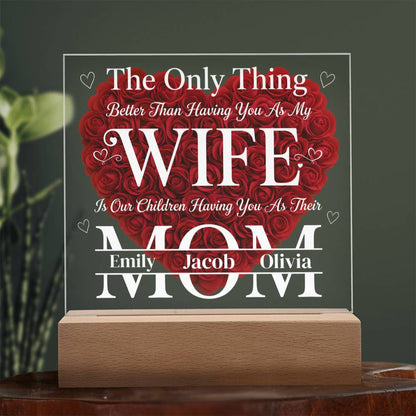 Having You As My Wife Mother's Day Gift - Personalized Flower 3D LED Light Wooden Base - Gift For Wife