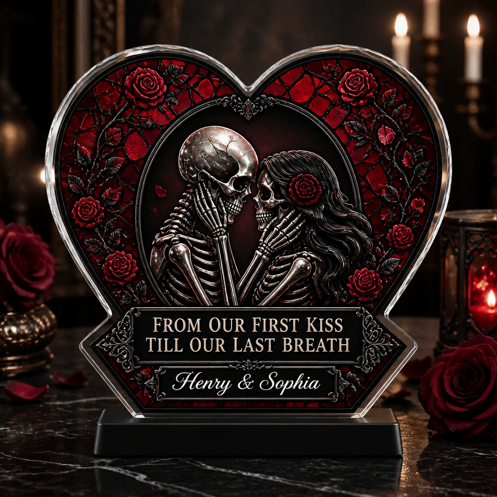 Gothic Skeleton Lovers Heart Plaque – From Our First Kiss… (Personalized Names) - Personalized Heart Shaped Acrylic Plaque 5566c4b4-bef6-4803-bc5b-f9e5864eb515.png